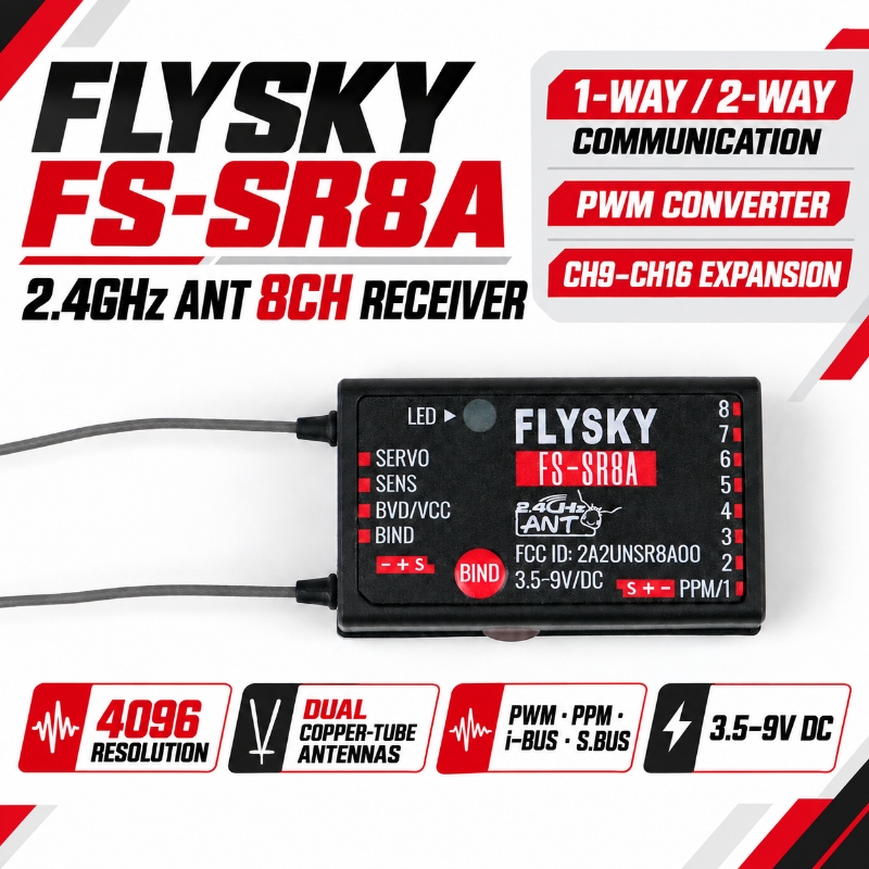 Radio Transmitter 2.4Ghz - FLYSKY FS-SR8A 8CH 2,4GHz ANT Empfänger